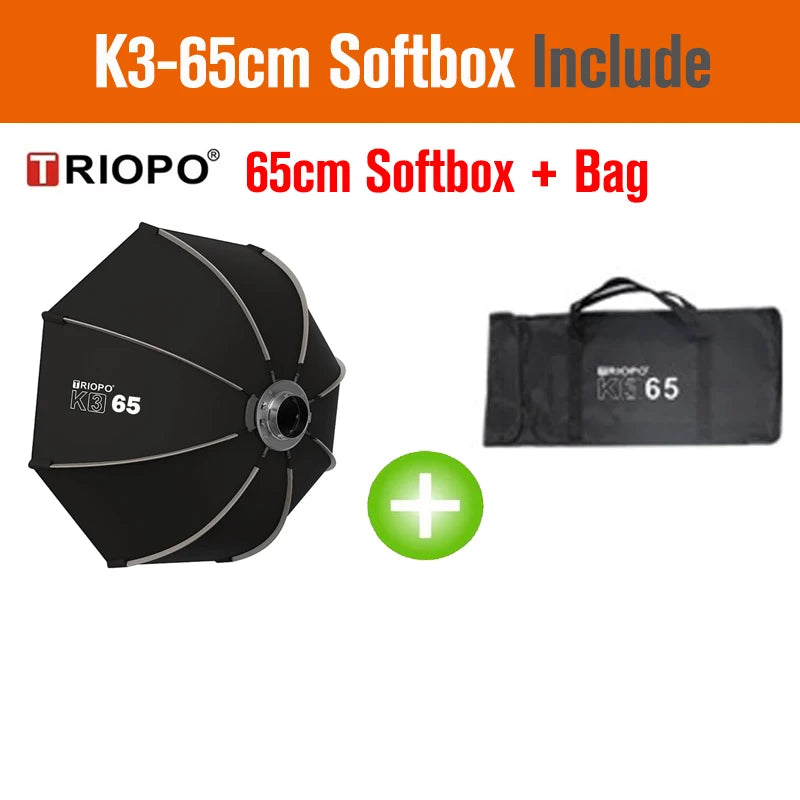 TRIOPO Bowens Mount Softbox K-3 55cm 65cm 90cm 120cm Quick-Setup Octagon Softbox for Godox Aputure Sokani Studio LED Video Light
