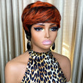 Full Machine Made Short Layered Pixie Cut Human Hair Wig, Black Ginger Ombre Highlight Human Hair Wigs for Ladies