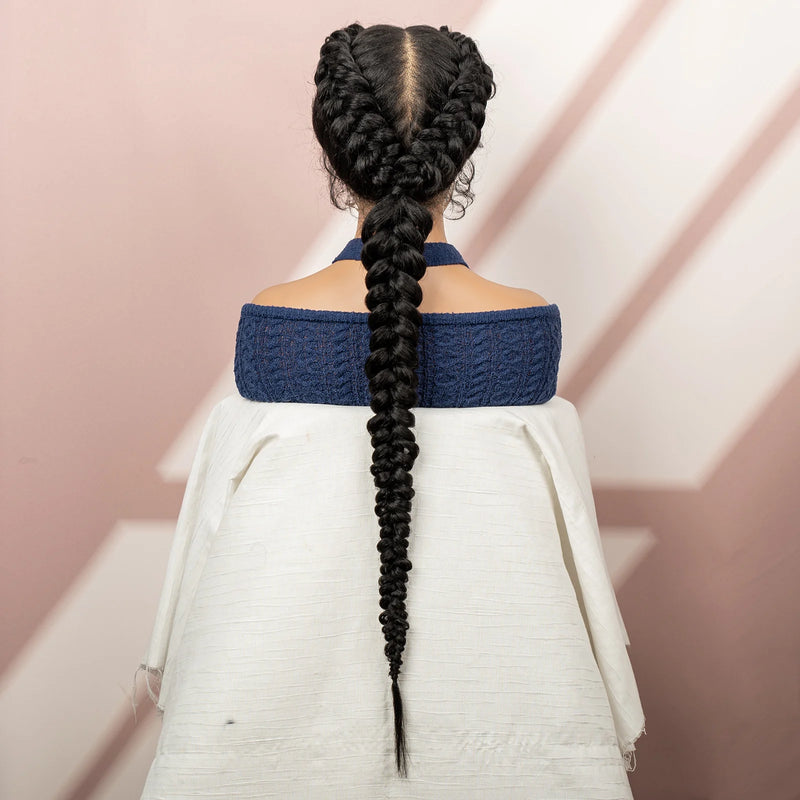Cornrow Braided Wigs for Women Knotless 30 Inches Synthetic Conrow Braids Wig with Baby Hair Ponytail Transparent Full Lace Wig