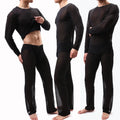 Sexy Transparent Thin Men's Pajamas Night Wear Suit Long Sleeve Shirt Pants Set