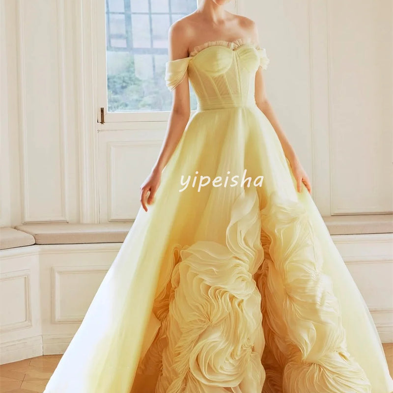 Customized Classic Organza Ruched A-line Off-the-shoulder | SAMAG