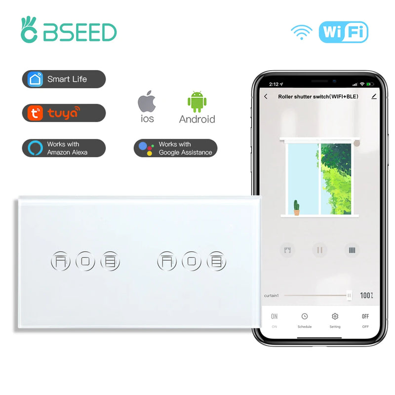 Bseed EU Standard Tuya Wifi Blind Switches Wireless Smart Roller Shutter Switch Smart Life Google Assistant Alexa Voice Control