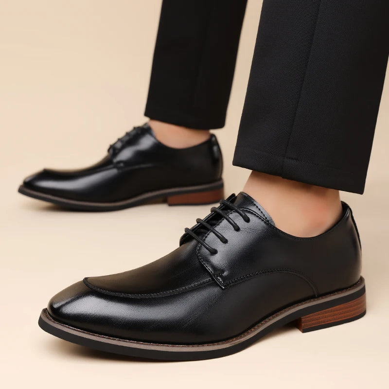 Men's Business Formal Leather Shoes, Comfortable Soft Sole Derby Shoes, Breathable Anti-Slip Commuter Banquet Men's Shoes-HT1009