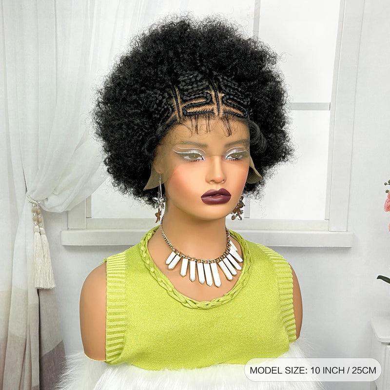 13x6 Lace Front Braids Wig with Baby Hair Synthetic Afro Curly Cornrow Braided Short Wigs for Black Women Natural Lace Bob Wigs