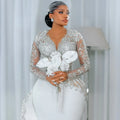 Customized African Long Sleeve Bride Dress Lace Beaded - View 3 | SAMAG