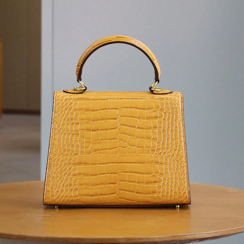 2026 high-end fashion retro crocodile leather women's bag multi-functional handbag for OL businesswoman Boston bag