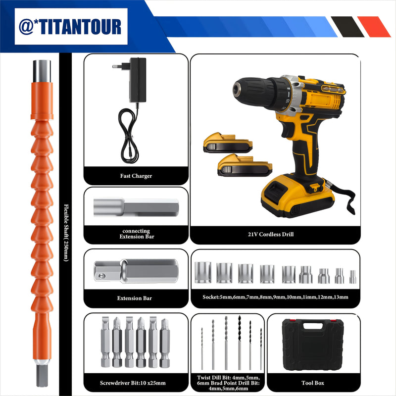 24 - Piece Set Dual - Speed - Battery Charger Lithium Drill Kit with LED Light And Carry Case - Electric - View 6 | SAMAG
