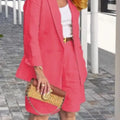 Summer New Solid Color Long Sleeve Shorts For Women's Suit Set Stylish Cardigan Female Office Suit 2 Piece Set