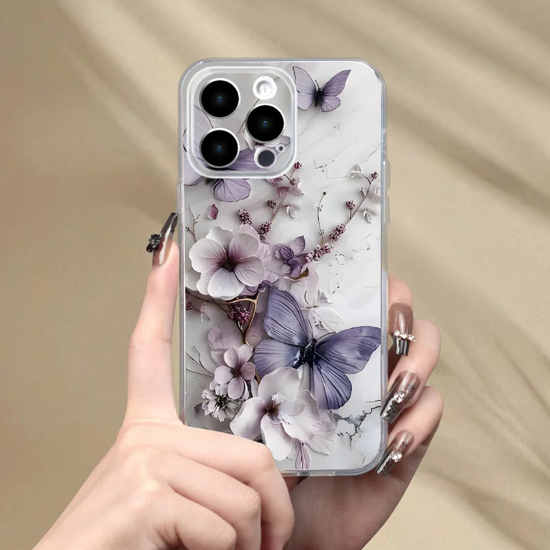 Purple butterfly with floral motif for iPhone 17 16/15/14/13/12/11 Pro Max Plus