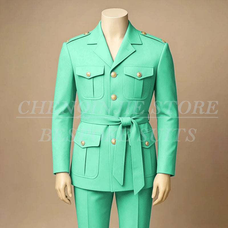 Black Men's Suits Elegant Safari Single Breasted Notch Lapel Slim Fit 2 Piece Jacket Pants Full Sets Customzied Male Clothing