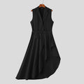 INCERUN Men Vests Solid Lapel Sleeveless Irregular Vests Men 2025 Ruffle Fashion Male Long Style Waistcoats With Belt Streetwear