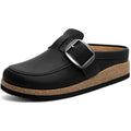 Kidmi Women's Classic loafer-inspired Design Vegan Leather Slip On Clogs With Big Buckle Lady Supportive Cork Footbed Slippers
