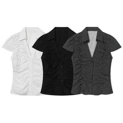 Summer Y2K Vintage Polka Dot Short Sleeve Blouse | SAMAG