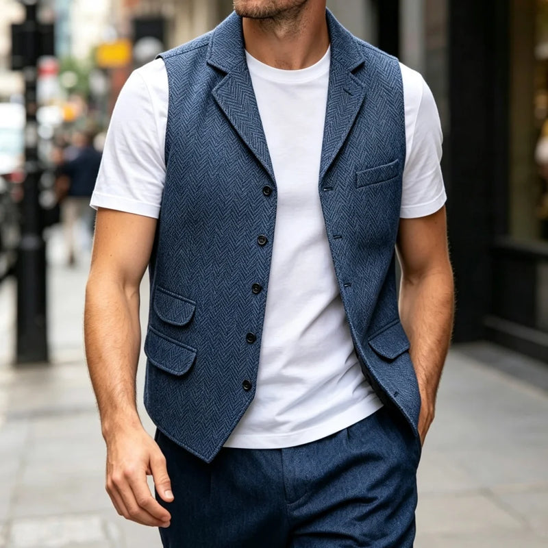 Men's Vest Herringbone Tweed  Suits Vests Slim Fit Business Herringbone Men's Waistcoat For Wedding
