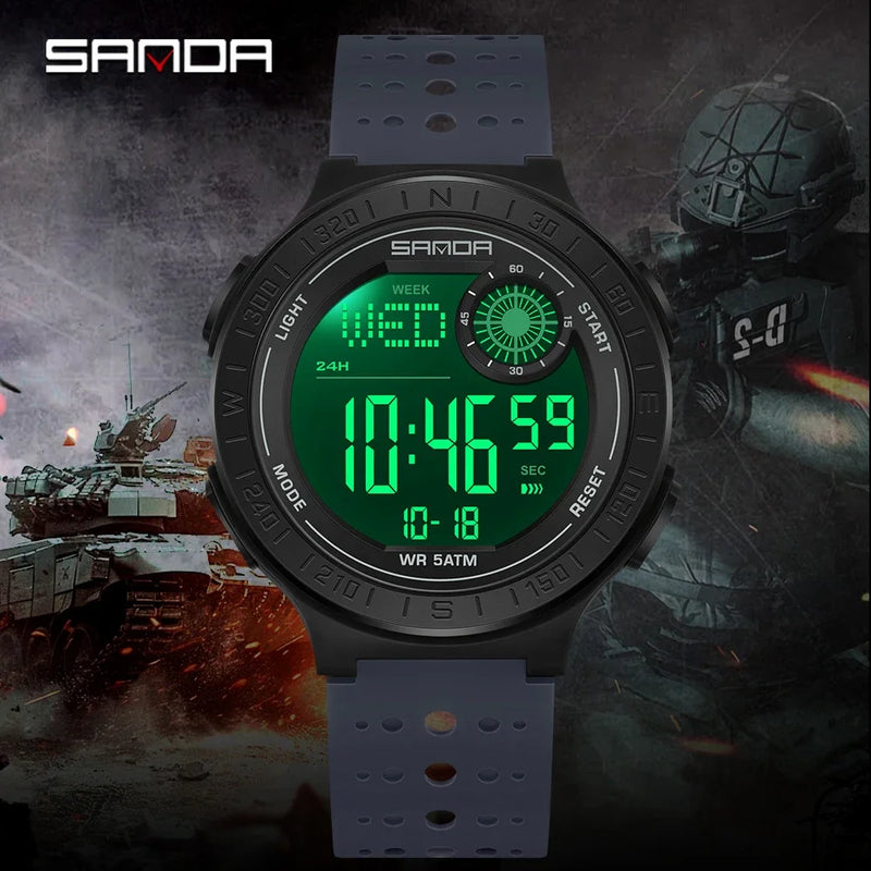 SANDA 6337 Fashion Men's Electronic Watch Sports Alarm Clock 50M Waterproof Stopwatch Timer Men's and Women's Watch