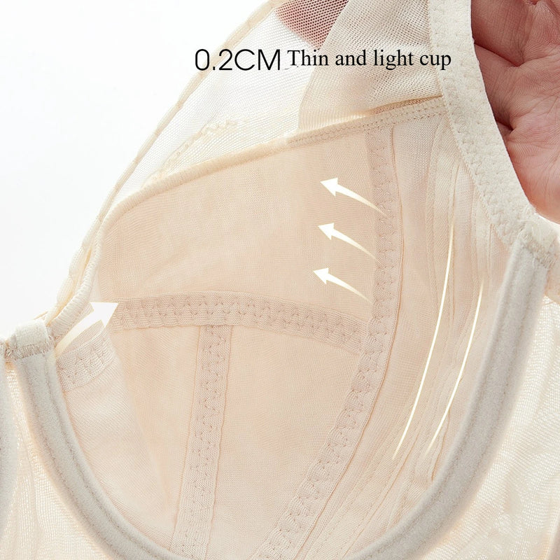 B-K Cup Large Size Bra for Women Elegant Sexy Thin Top Up Push-up Bra Slimming Lace Summer Breathable Bra Women's Underwear