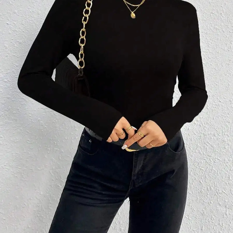 Y2K Aesthetic Mock Neck Long Sleeve Bodysuit Women Soft Stretch Slim Fit Thong Bodycon 2000s Vintage Layering Basic Top