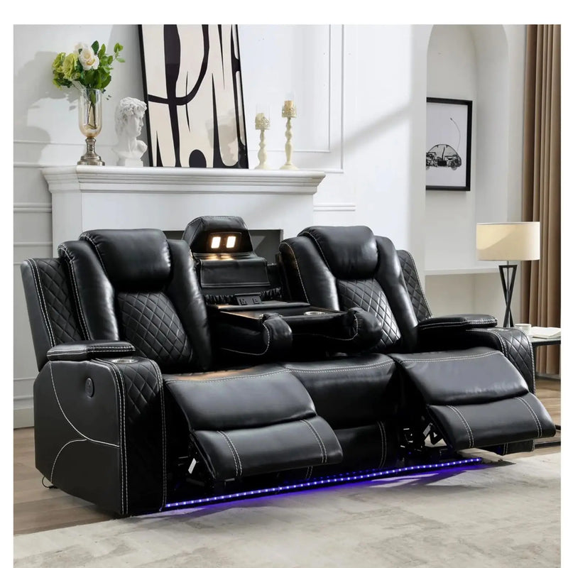 TODRANI Power Reclining Sofa 0 Gravity w/ Wireless Charger,LED Floor Lights,Reading Light, Drop-down Table USB/Type-C Port(070)