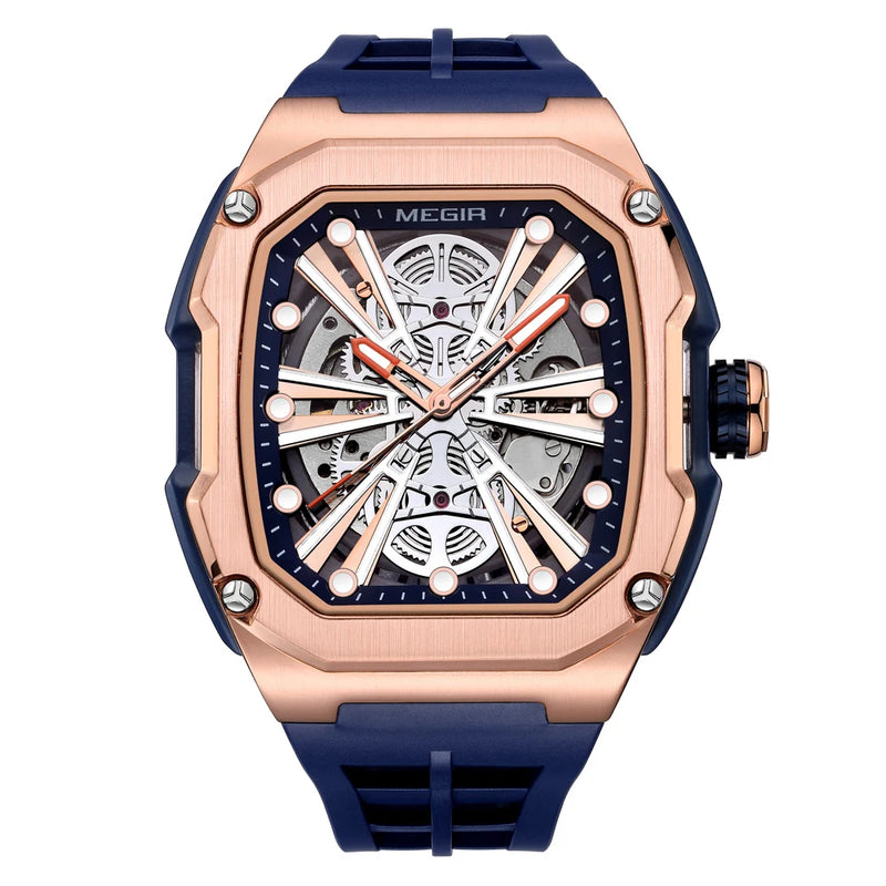 MEGIR Luxury Skeleton Automatic Mechanical Men Watch Original Waterproof Luminous Wristwatch Male Mechanical Clock Reloj