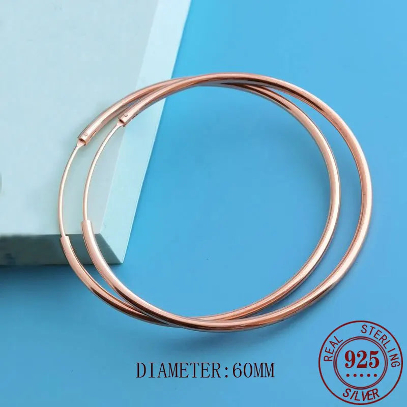 Senlissi - 18k Gold Plated Hoop Earrings For Women 925 Sterling Silver 2.0mm Fashion Rings Rose Cерьги - Visuel 11 | SAMAG