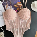 SINGREINY Fashion Solid Corset Lingerie Top Ladies Strap Sheer Mesh Slim Camisole American Retro Backless Beach Sexy Tank Top
