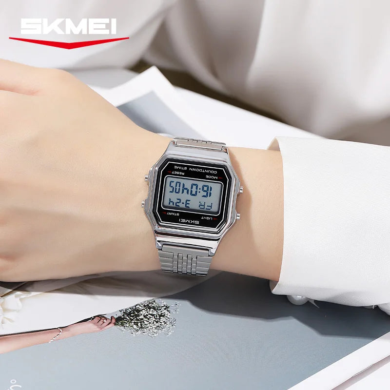 SKMEI 2465 Luxury Men's Digital Watch Waterproof Stainless Steel Electronic Men's Watch LED Display Sport Clock Reloj Hombre
