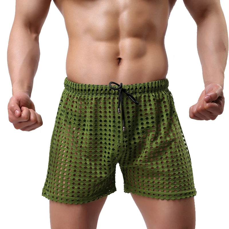 WOXUAN Men's Hollow Boxers New Fashion Loose Sexy Mesh Hollow Pants Comfortable Breathable Sexy Mesh Pants Quick Dry Underwear