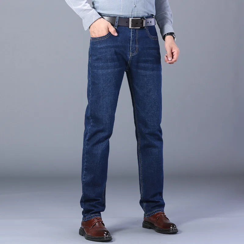 Men's fashion business jeans classic style casual elastic slim fit denim pants black blue - View 4 | SAMAG