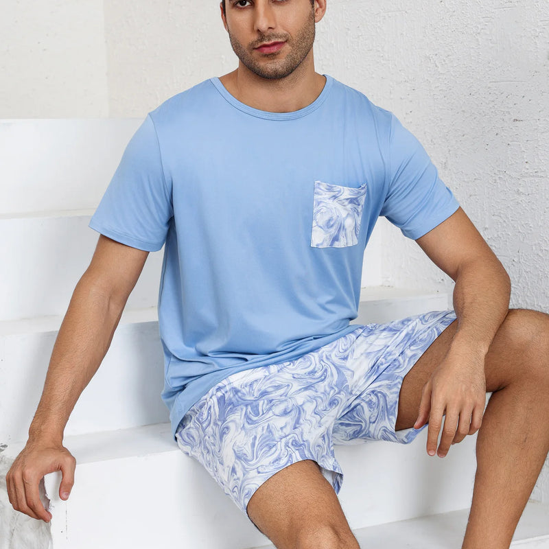 Men's Loungewear Summer Short Sleeve Shorts Pajamas Youth Soft Skin-friendly Loose Casual Wear Suit Lounge Set Pijamas for Men