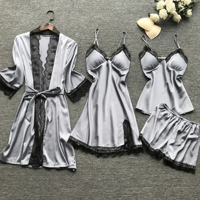 /Set Women's Sexy Lace Pajamas Fashion V-Neck Gown | SAMAG