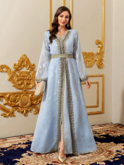 Muslim Abayas Moroccan Floral Maxi Kaftan Dress for Women | SAMAG