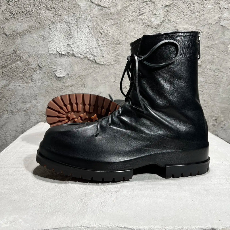 Men's High Top Shoes Platform Lace Up Zip Leather Luxury Man Sneakers High Street Autumn Black Yellow Designer Boots