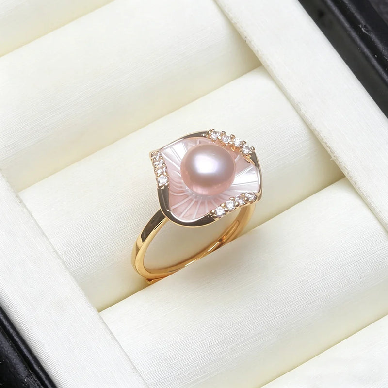 Genuine Favourite 925 Sterling Silver Pearl Ring Woman,White Black Natural Freshwater Adjustable Pearl Ring Wife Mother Gifts