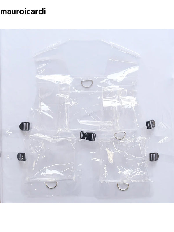Mauroicardi Spring Autumn Short Cool Transparent Purple White PVC Leather Vest Men Luxury Designer Y2K Clothes Sleeveless Jacket