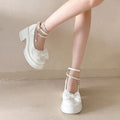 Fashion Versatile Bow Decor Round Toe High Heel Shoes for Women 2026 New Pearl Chain Solid Thick Heel Casual Comfort Single Shoe