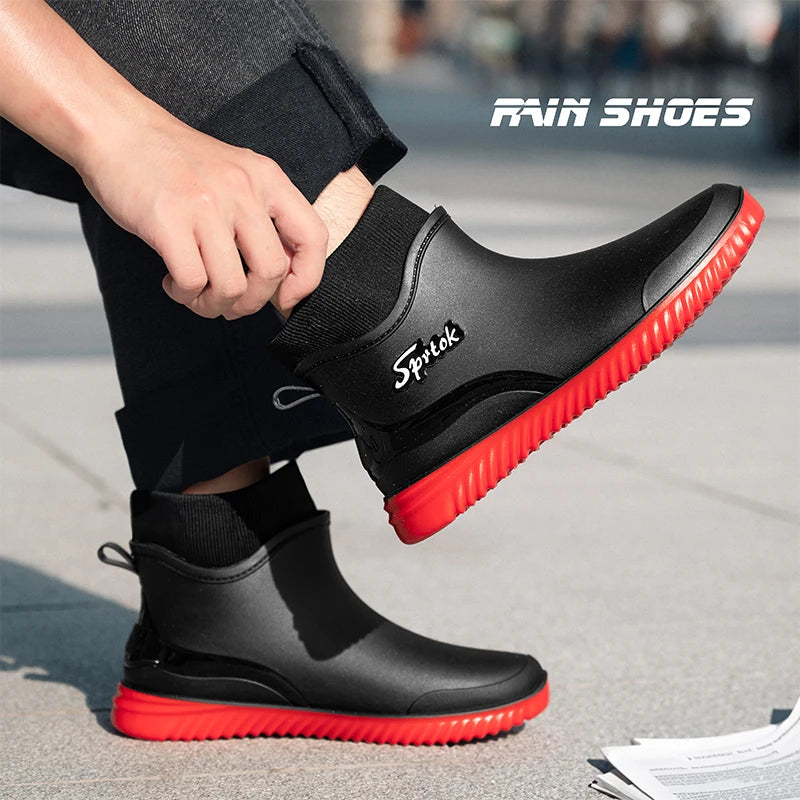 Fashionable Adult Short Rain Boots Waterproof Ankle Shoes Anti-Slip Durable Rubber Footwear For Men Women Suitable for Rainy Day