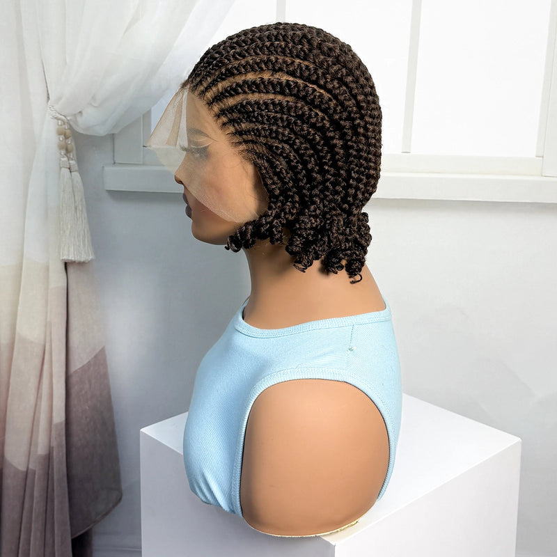 Short Ombre Cornrow Braided Bob Wig Synthetic Full Lace Braided Lace Wig with Baby Hair Knotless Handmade Braids Wigs for Women
