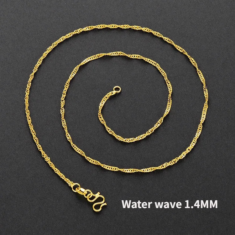 Real 14K Gold Color Necklace Chain for Women's Clavicle Chain Neck Collare for Girlfriend Fashion Birthday Jewelry Gift Not Fade