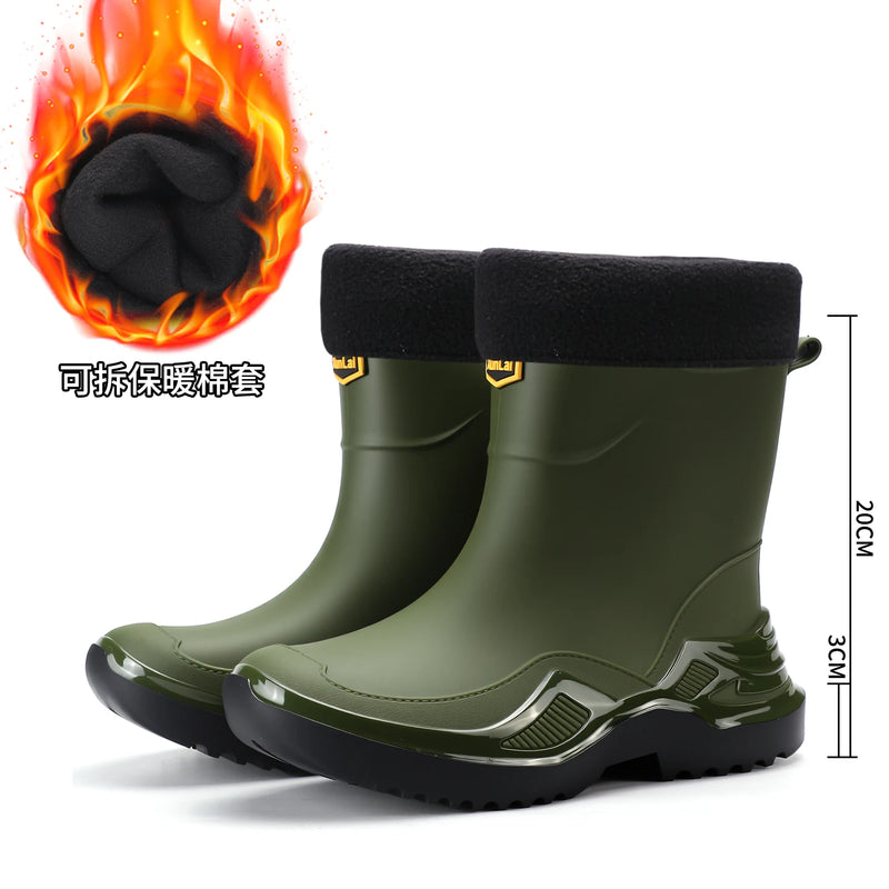 New style rain boots for men, fashionable short tube rain boots for work, rubber shoes for work, thick bottom water shoes