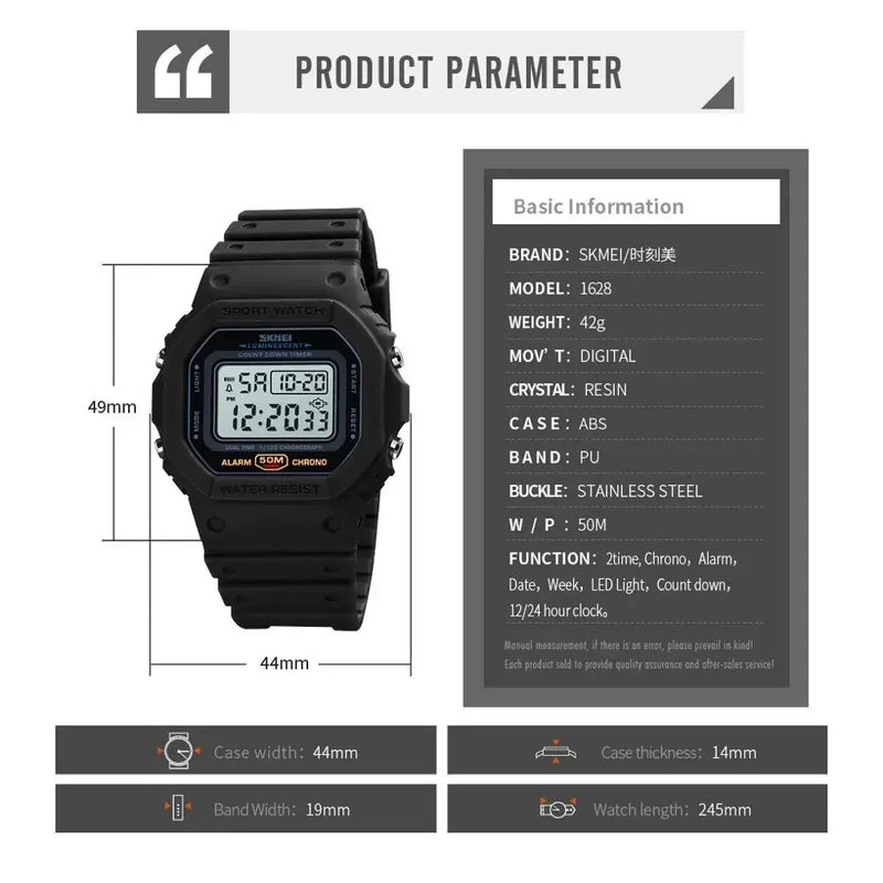 1628 Luxury Digital Men Watches Sports Waterproof Electronic Wristwatches Military Back Light Clock 1988 - Visuel 6 | SAMAG