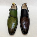 British Style Calfskin Monk Shoes Men's Loafers Green Slip-on Formal Party Shoes Men's Buckled Suit Dress Shoes