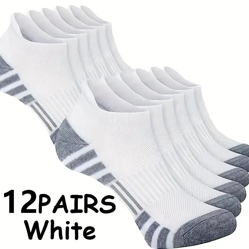 12Pairs Men Black White Grey Towel Bottom Sweat Absorbent | SAMAG