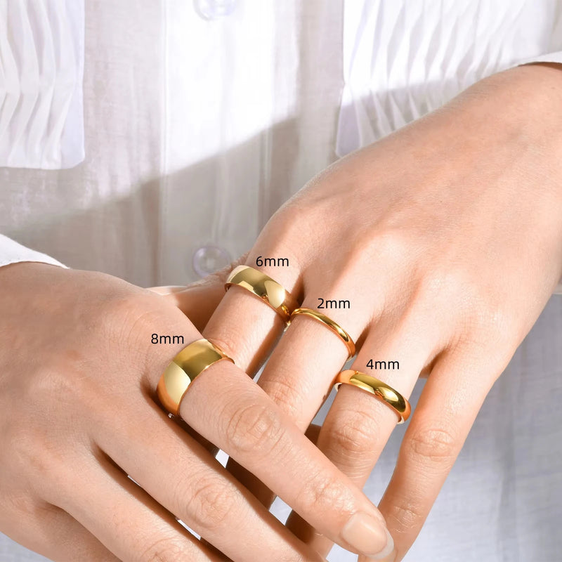 Stylish simple smooth stainless steel plated 18K ring Classic gold couple ring wedding engagement jewelry gift
