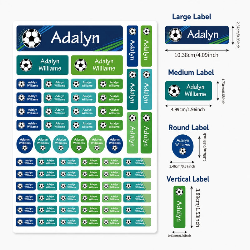 Custom Soccer Name Labels Personalized Waterproof Stickers for Bottles Lunch Boxes Notebooks Sports Gear 4 Shapes