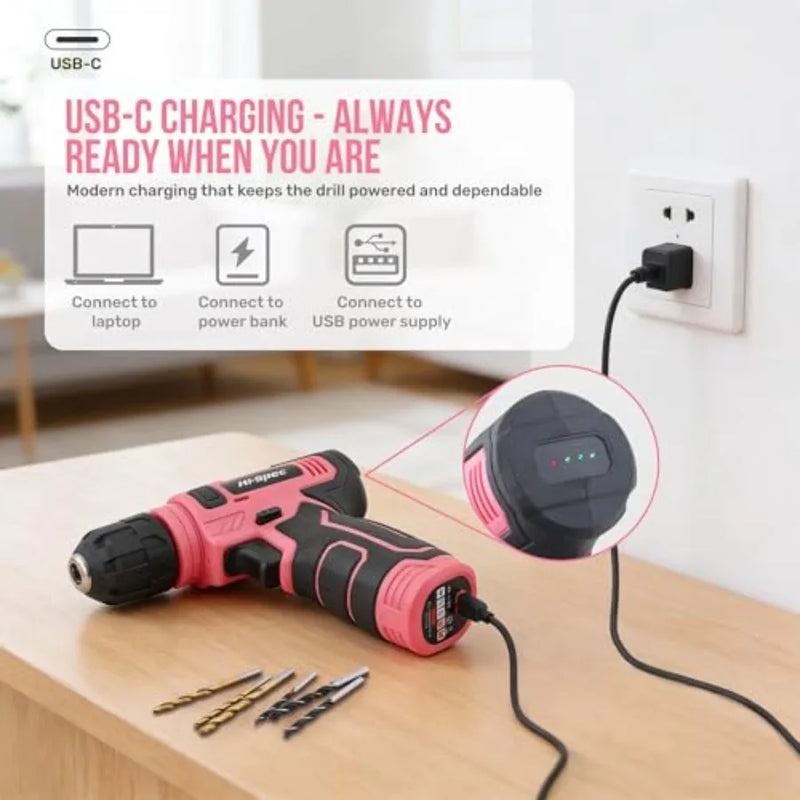 Tool Set with 8V Drill Home DIY Repair and Maintenance, Cordless USB Electric Driver, Hand Kit for Women and - View 5 | SAMAG