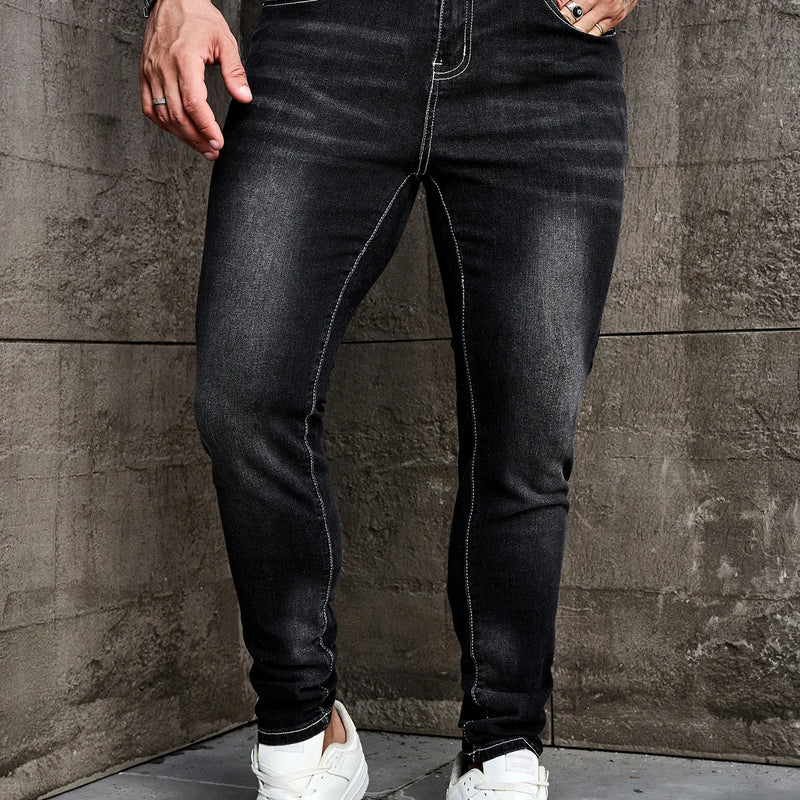Men Jeans Denim Pants Clothing Trousers Casual Black | SAMAG