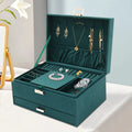 3 - Tier Dark Green Jewelry Box Organizer with 15 Ring Slots 10 Earring Hooks 18 Stud Holes Drawers for - Visuel 4 | SAMAG