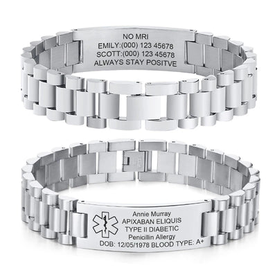 Custom Medical ID Bracelet Medilert for Men Women Engraving Stainless Steel Medic ID Wristband for Dad Mom | SAMAG
