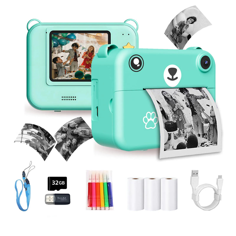 Digital Camera For Kids Instant Print Portable Small Camera With 32G Memory Card And 3 Rolls Printing Paper, Gift For Boys&Girls
