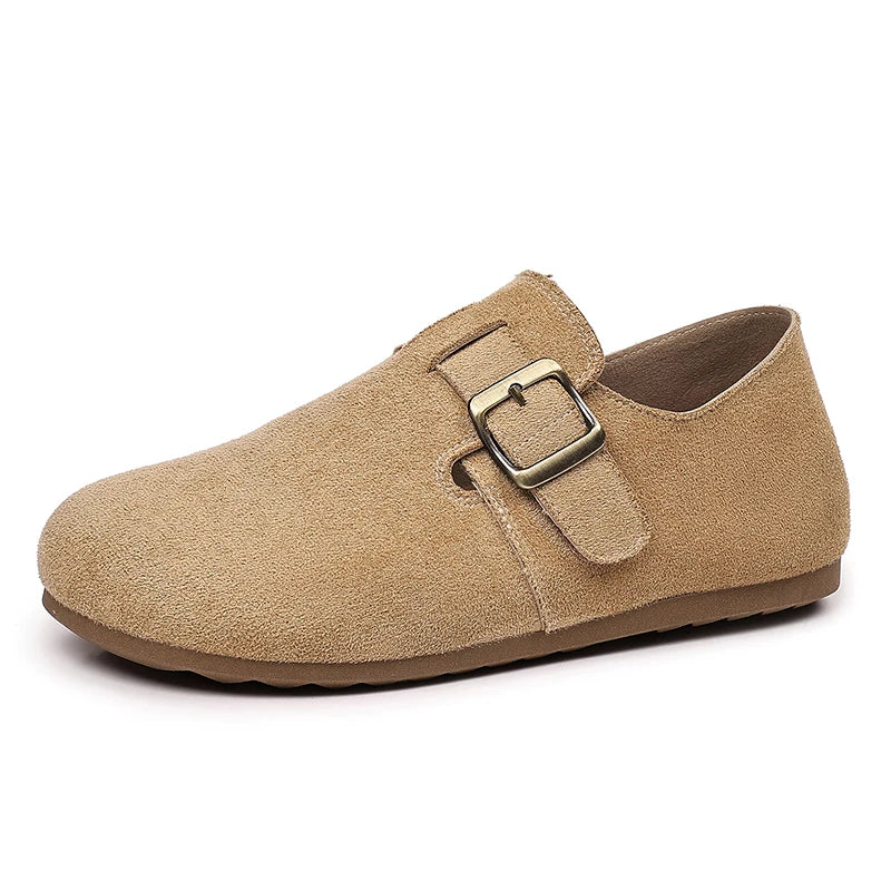 2026 Women Suede Clogs with Adjustable Buckle Cork Leather Mules Comfortable Slip on Women Slippers Outdoor Cork Clogs